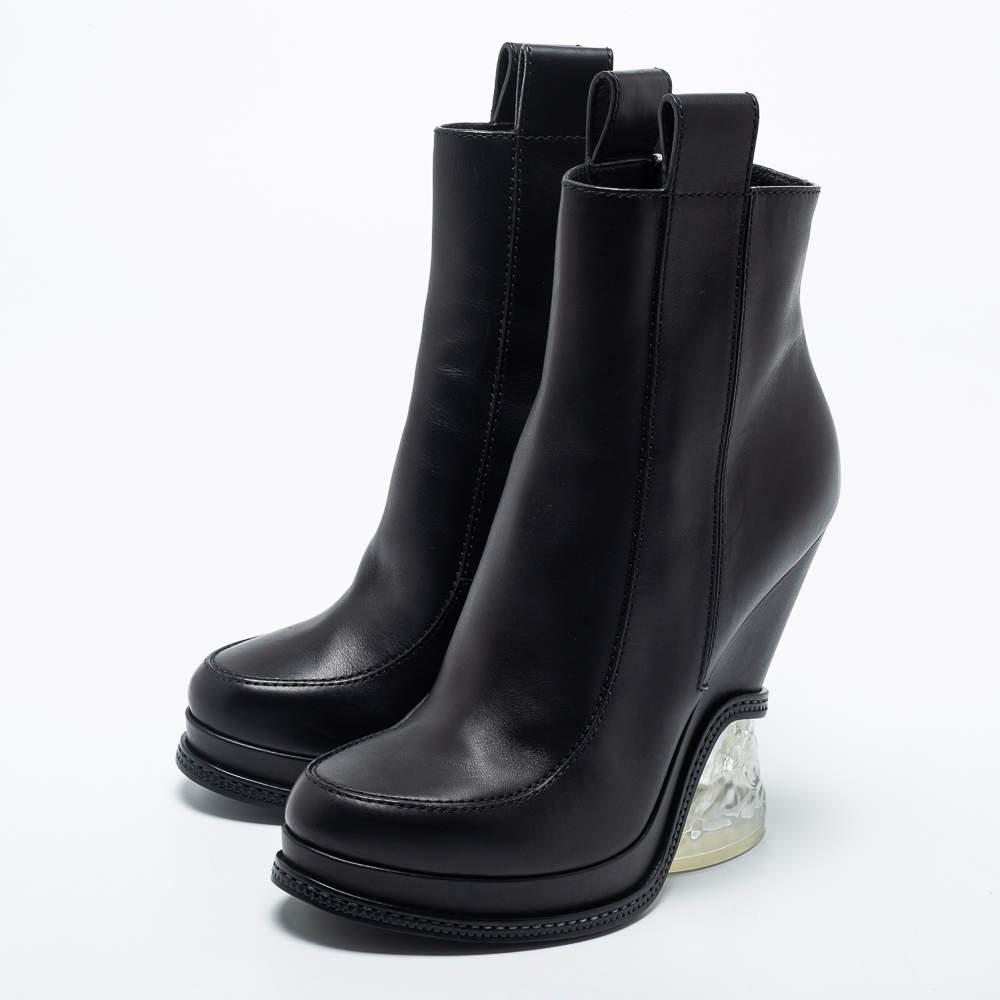 Fendi Black Leather Ice Heel Ankle Boots Size 40商品第2张图片规格展示