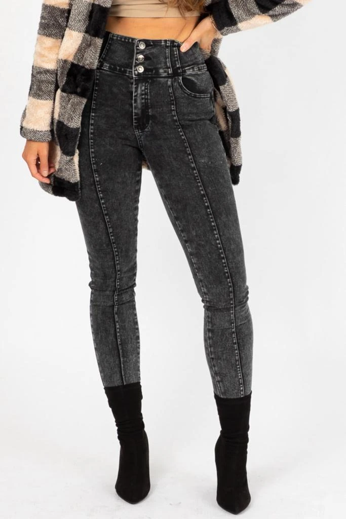 商品trend:notes|3 Button Jeans In Black Acid Wash,价格¥300,第1张图片