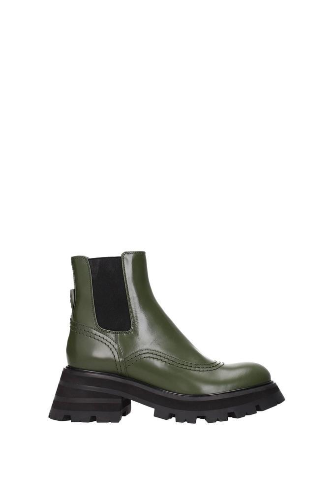 商品Alexander McQueen|Ankle Boot Leather Green khaki,价格¥2517,第1张图片