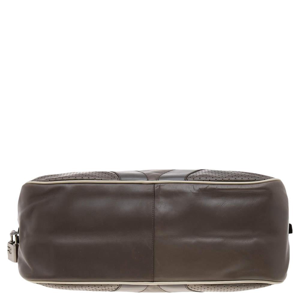 Prada Grey/White Vitello Drive and Perforated Leather Bowler Bag商品第6张图片规格展示