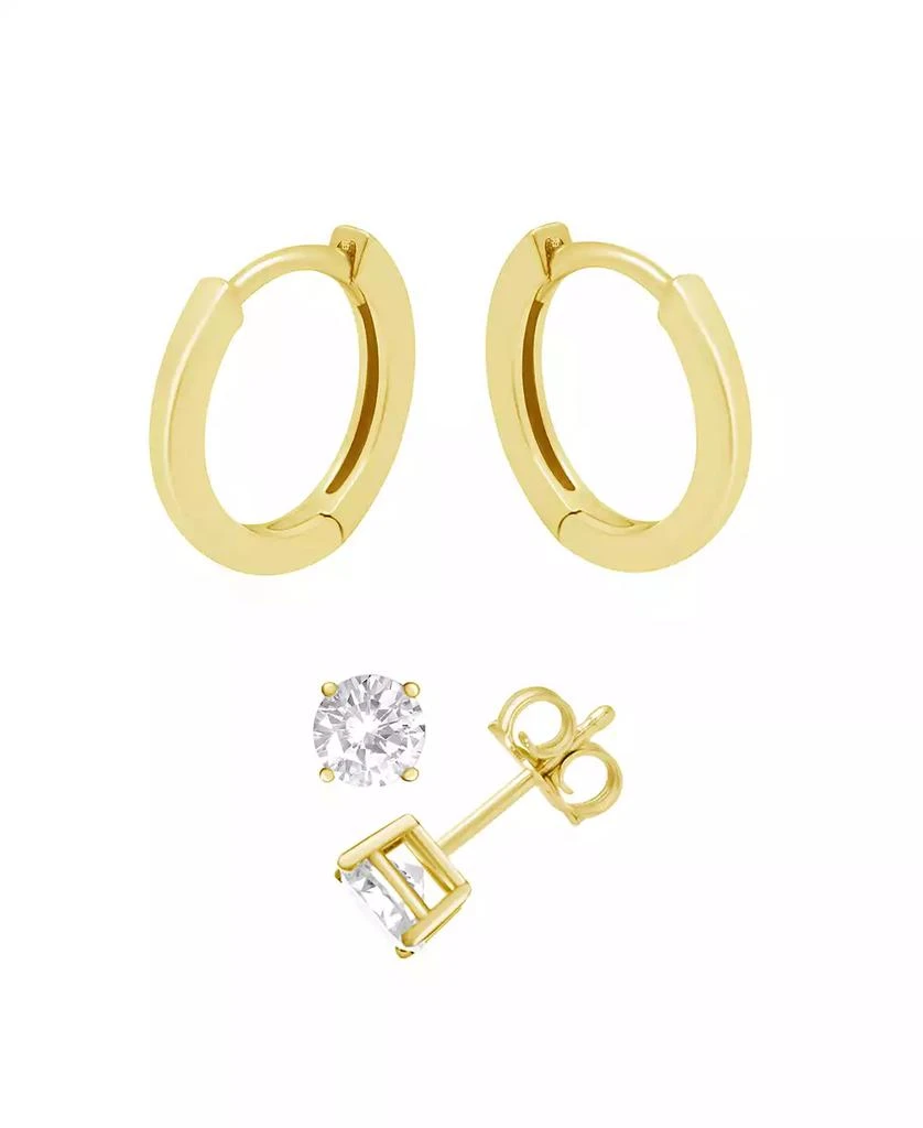 商品Essentials|Cubic Zirconia Round Stud & Polished Huggie Hoop in Gold Plate or Silver Plate,价格¥133,第1张图片