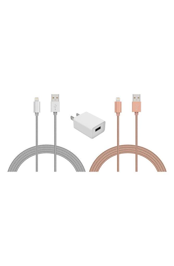 商品The Posh Tech|Lightning USB Charge Cord & Adaptor Cube 3-Piece Set - Silver/Rose Gold,价格¥300,第1张图片