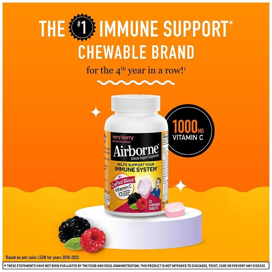商品Airborne|Chewable Tablets, 1000mg of Vitamin C, Immune Support Supplement Very Berry,价格¥81,第2张图片详细描述