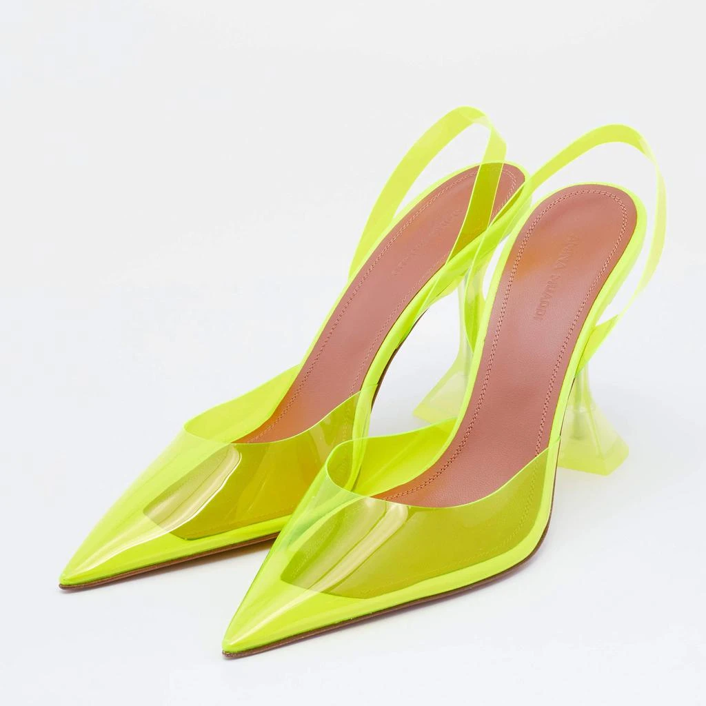 商品Amina Muaddi|Amina Muaddi Neon Yellow PVC Holli Glass Slingback Sandals Size 40,价格¥3677,第2张图片详细描述