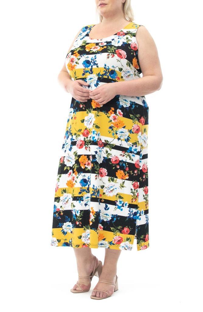 商品Nina Leonard|Floral Stripe Sleeveless Maxi Dress,价格¥214,第5张图片详细描述