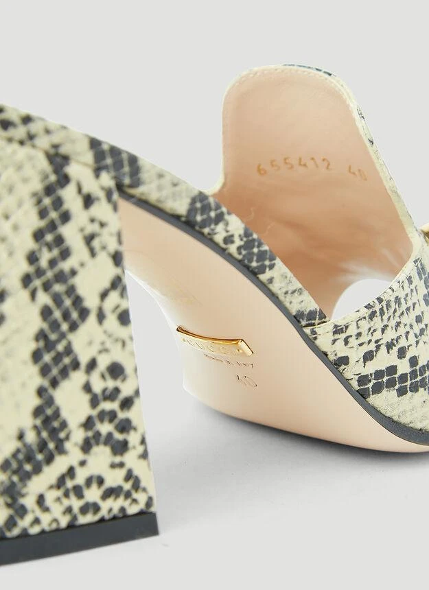 Horsebit Python-Print Heeled Mules in Beige 商品