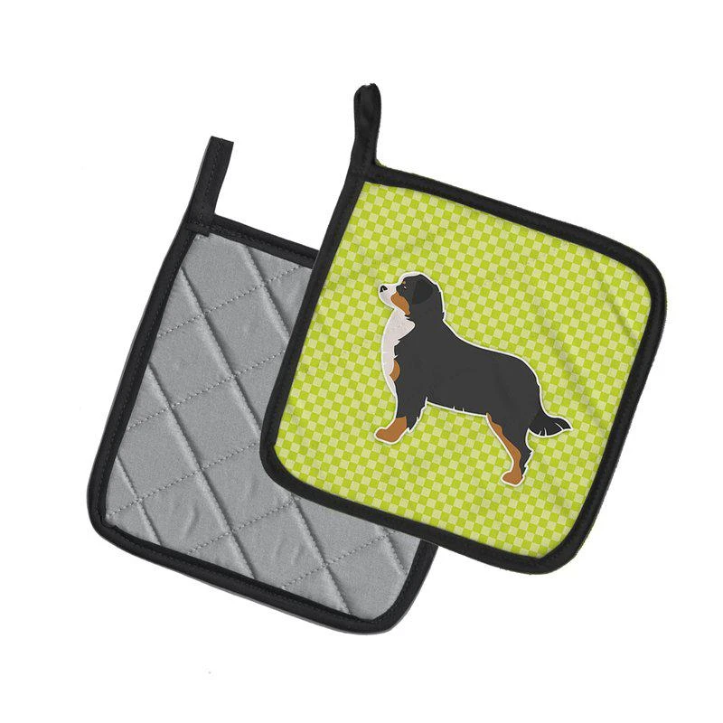 商品Caroline's Treasures|Bernese Mountain Dog Checkerboard Green Pair of Pot Holders,价格¥170,第2张图片详细描述