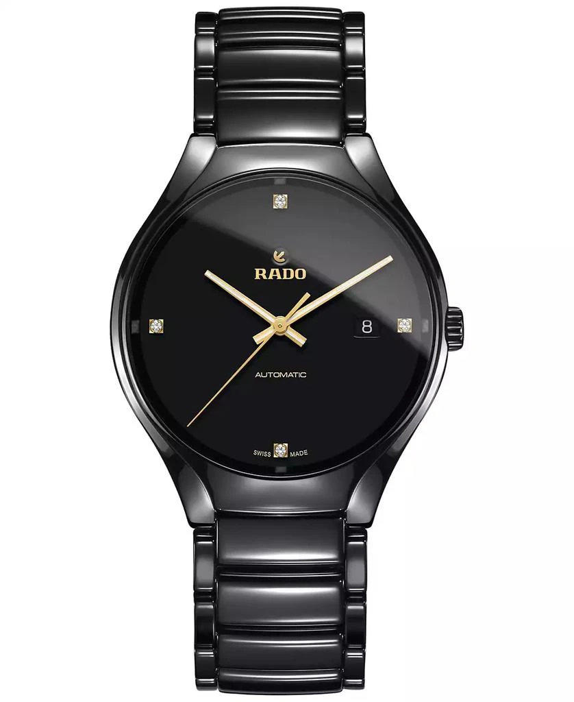 商品Rado|Unisex Swiss Automatic True Black Diamond Accent Ceramic Bracelet Watch 40mm R27056712,价格¥15804,第1张图片