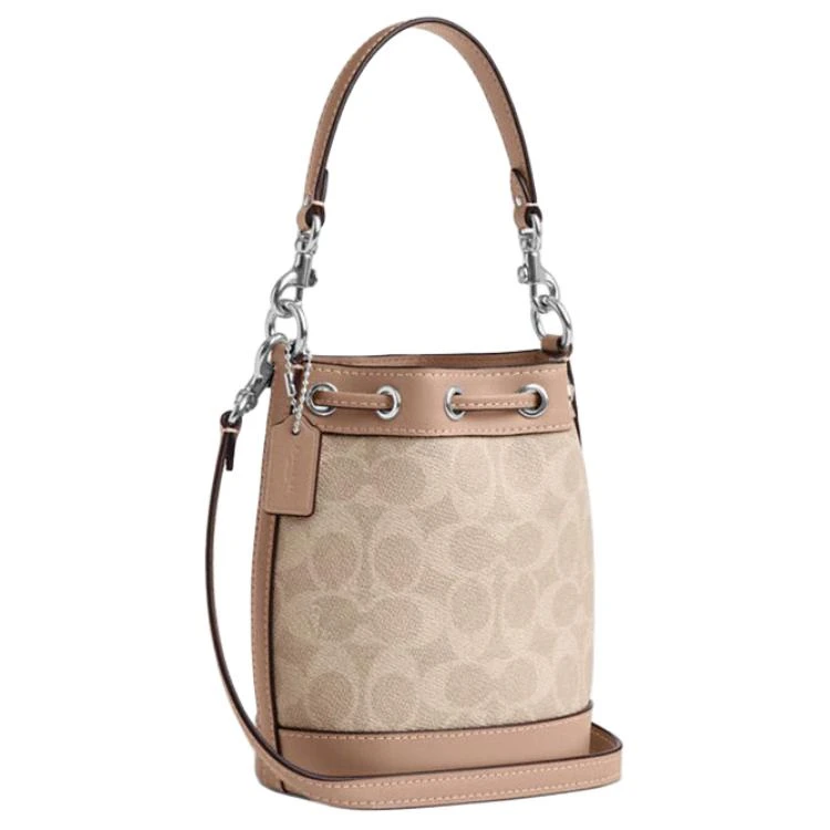 商品[国内直发] Coach|蔻驰 Dempsey 15 品牌徽标抽绳开合 pvc配皮 单肩手提水桶包斜挎包 迷你 女款 浅卡其,价格¥1139,第3张图片详细描述
