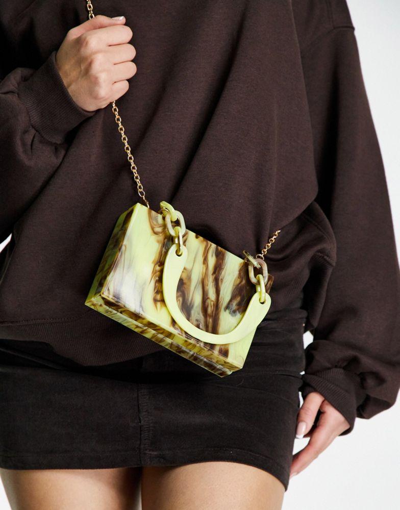 ASOS DESIGN marble box clutch bag with detachable chain strap in yellow swirl商品第1张图片规格展示