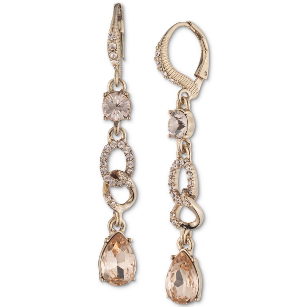 Gold-Tone Interlocking Circle & Pear-Shape Crystal Linear Drop Earrings商品第1张图片规格展示