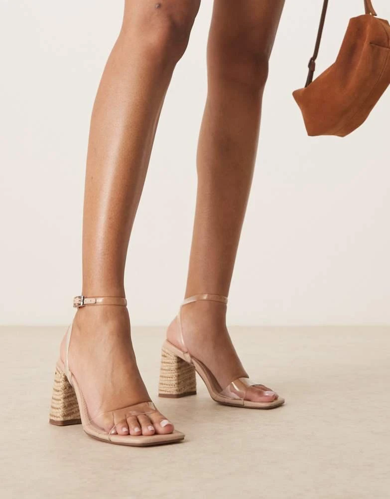 商品ASOS|ASOS DESIGN Hotel barely there block heeled sandals in clear and raffia,价格¥314,第1张图片