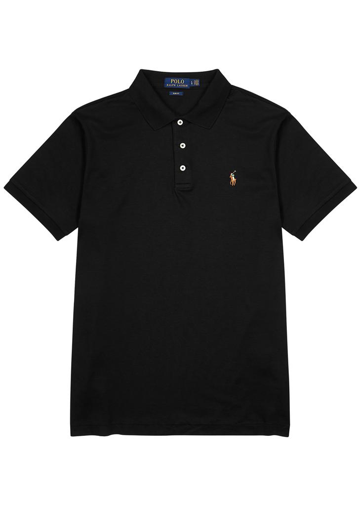 Black slim Pima-cotton polo shirt商品第1张图片规格展示