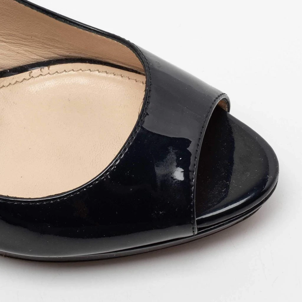 Prada Midnight Blue Patent Leather Peep-Toe Platform Pumps Size 38.5 商品