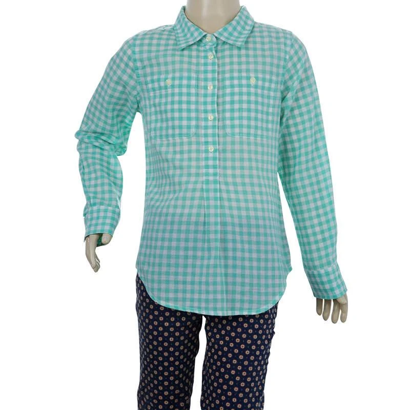 商品[二手商品] Ralph Lauren|Ralph Lauren White and Green Checked Long Sleeve Button-Down Cotton Shirt 6 Yrs,价格¥585,第2张图片详细描述