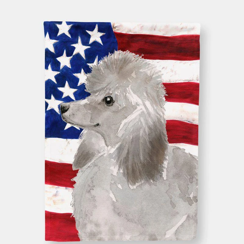 商品Caroline's Treasures|28 x 40 in. Polyester Grey Standard Poodle Patriotic Flag Canvas House Size 2-Sided Heavyweight,价格¥328,第1张图片