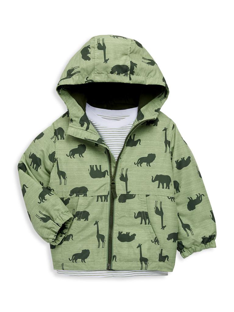 Little Boy's 3-Piece Animal-Print Hooded Jacket, Striped T-Shirt & Joggers Set商品第4张图片规格展示