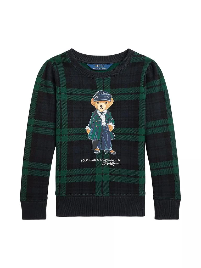 商品Ralph Lauren|Little Girl's &amp; Girl's Polo Bear Plaid Crewneck Sweatshirt,价格¥215,第1张图片