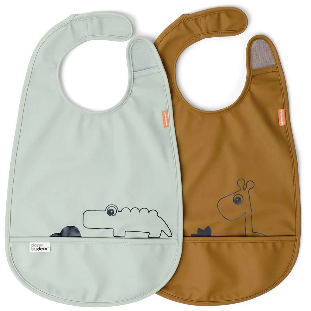 商品Done by Deer|Done by Deer Bib - Deer Friends - 2 Pack - Mustard/Green,价格¥110,第1张图片