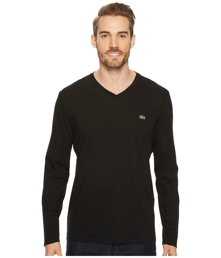 商品Lacoste|Long Sleeve Pima Jersey V-Neck T-Shirt,价格¥410,第1张图片