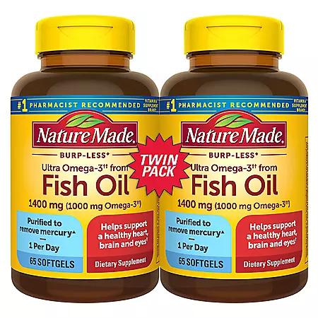 Nature Made Burp-Less Ultra Omega 3 from Fish Oil 1400 mg. Softgels (65 ct., 2pk.)商品第1张图片规格展示