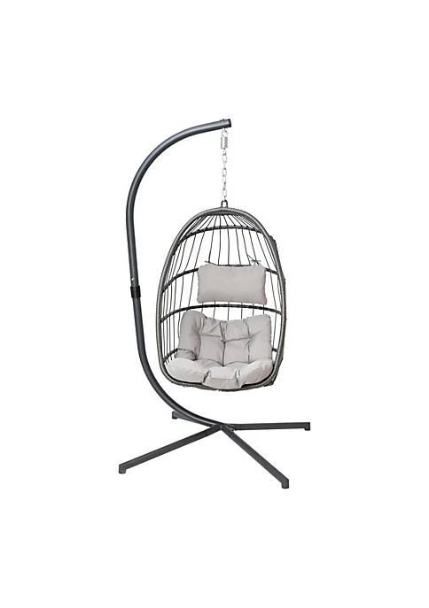 商品Merrick Lane|Lane Merrick Lane Riley Foldable Woven Hanging Egg Chair In Natural With Removable Cream Cushions And Stand For Indoor And Outdoor Use,价格¥2485,第5张图片详细描述