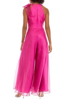 J Womens Sleeveless Halter Tie Neck Satin Gown 商品