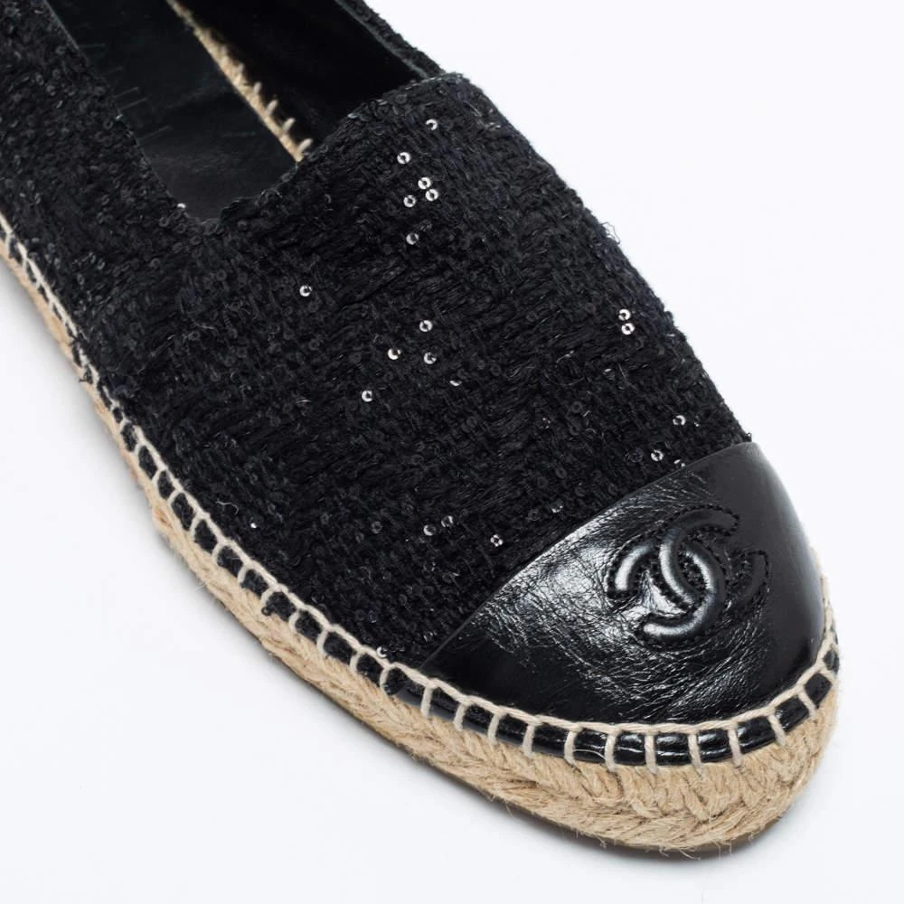 Chanel Black Tweed And Leather CC Cap Toe Espadrille Flats Size 38 商品
