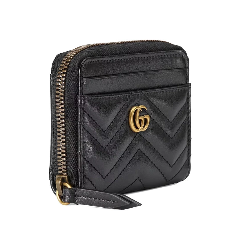商品Gucci|【预售3-7天】GUCCI/古驰 21秋冬GGMarmont系列 女士黑色绗缝皮革金色双G装饰拉链卡包卡片夹‎671772DTDHT1000,价格¥3688,第6张图片详细描述