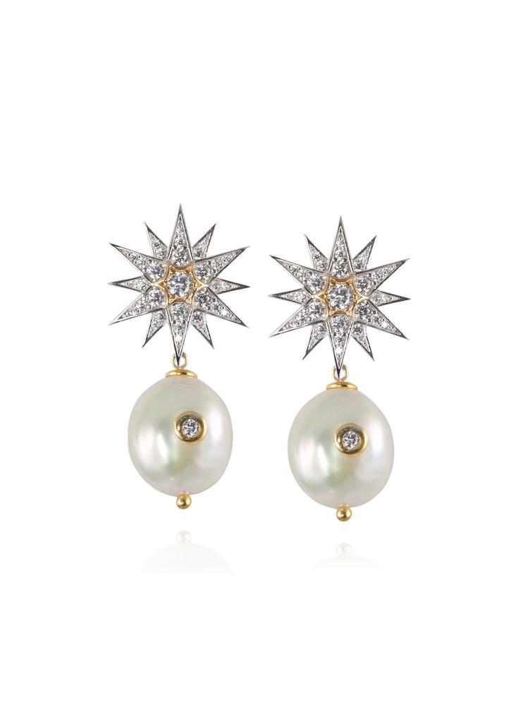 Celestial pearl & star earrings商品第1张图片规格展示