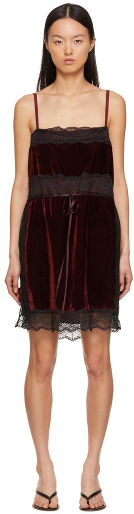 Burgundy 'The Velvet Mini Slip Dress' Dress商品第1张图片规格展示