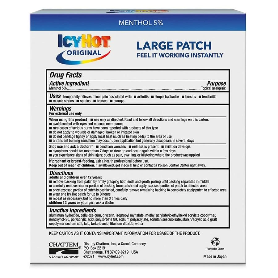 商品Icy Hot|Original Large Pain Relief Patch Back,价格¥81,第3张图片详细描述