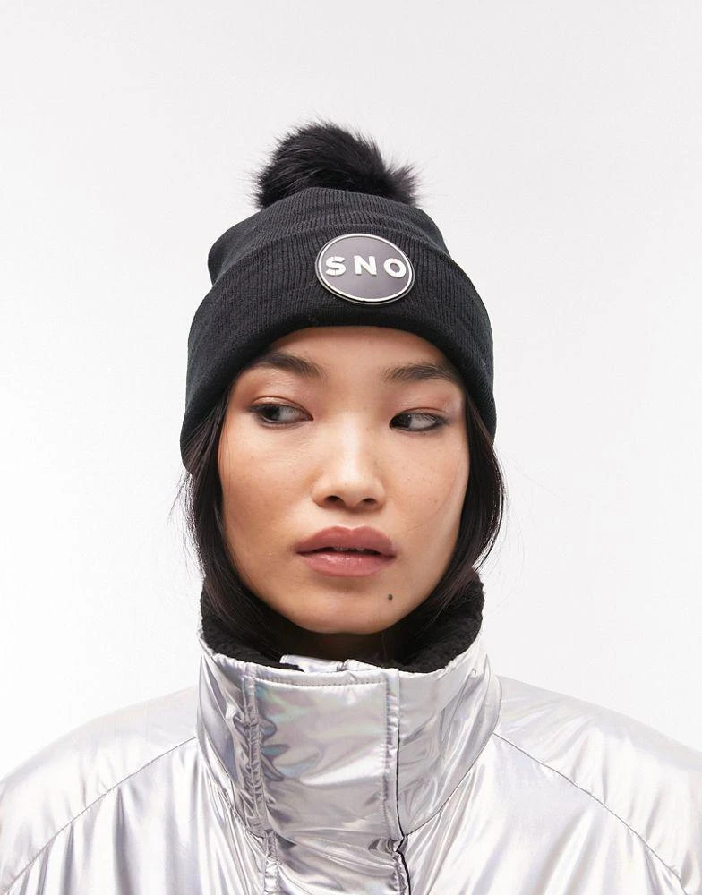 商品Topshop|Topshop Sno Ski fur pom beanie in black,价格¥88,第1张图片