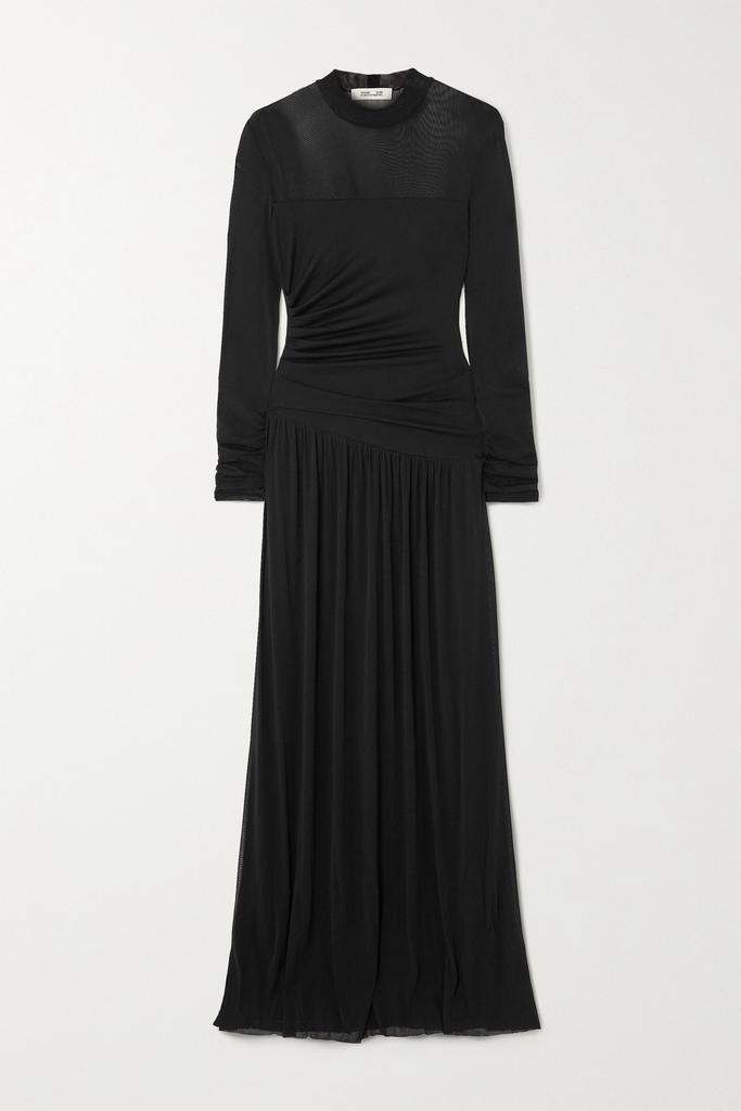 商品Diane von Furstenberg|Kirstie 网布拼接缩褶弹力平纹布超长连衣裙,价格¥5036,第1张图片