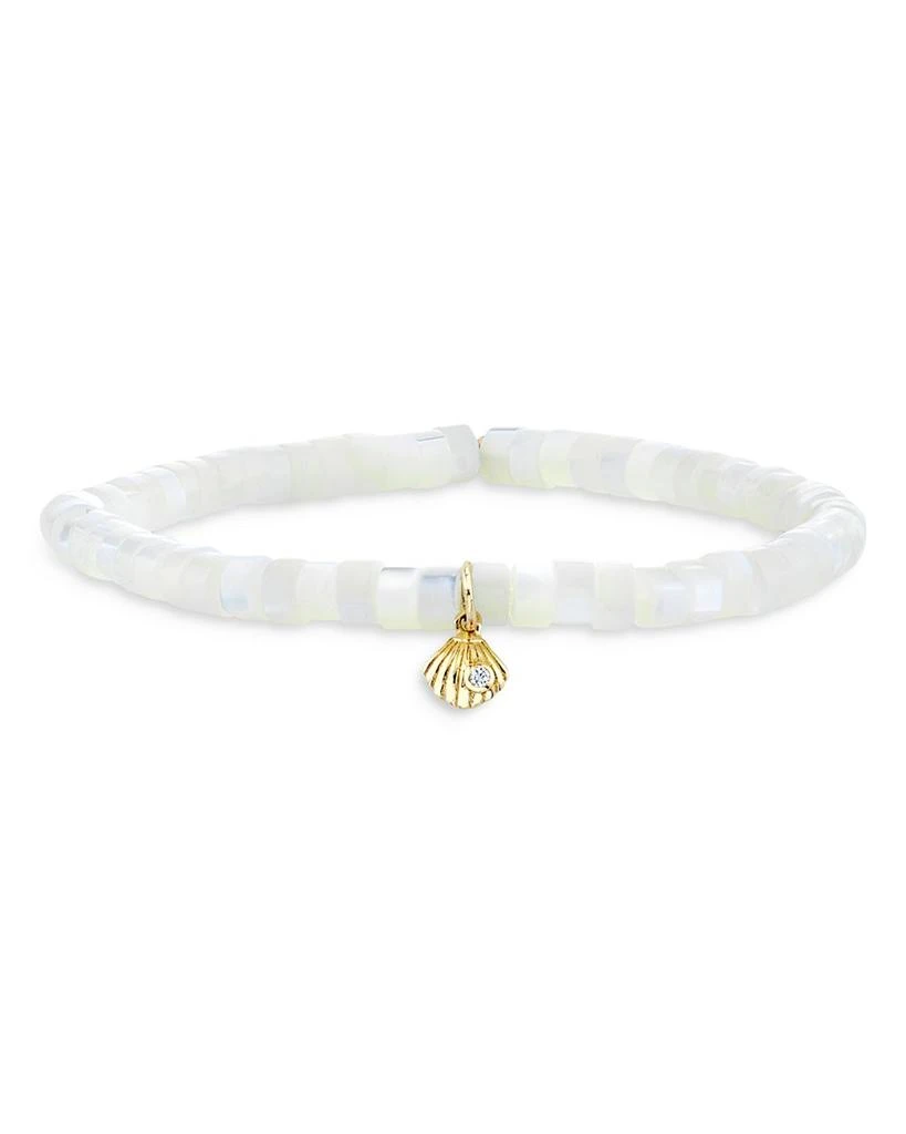 商品Sydney Evan|14K Yellow Gold Mother of Pearl Diamond Clam Shell Charm Bracelet,价格¥2397,第1张图片