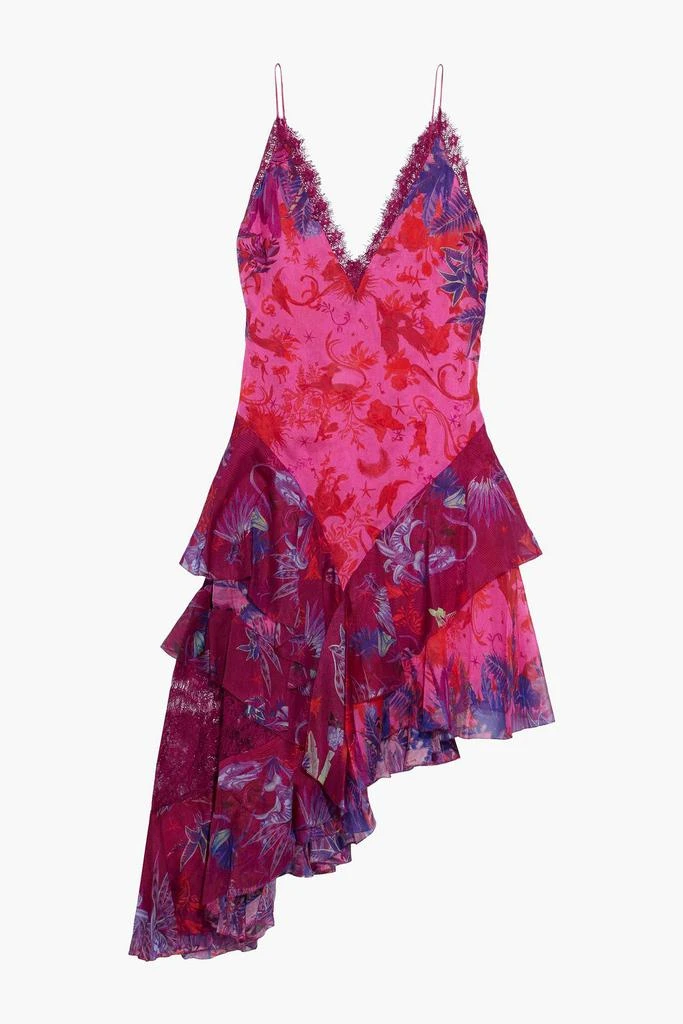 商品Camilla|Asymmetric ruffled chiffon-paneled printed silk crepe de chine mini slip dress,价格¥1444,第1张图片