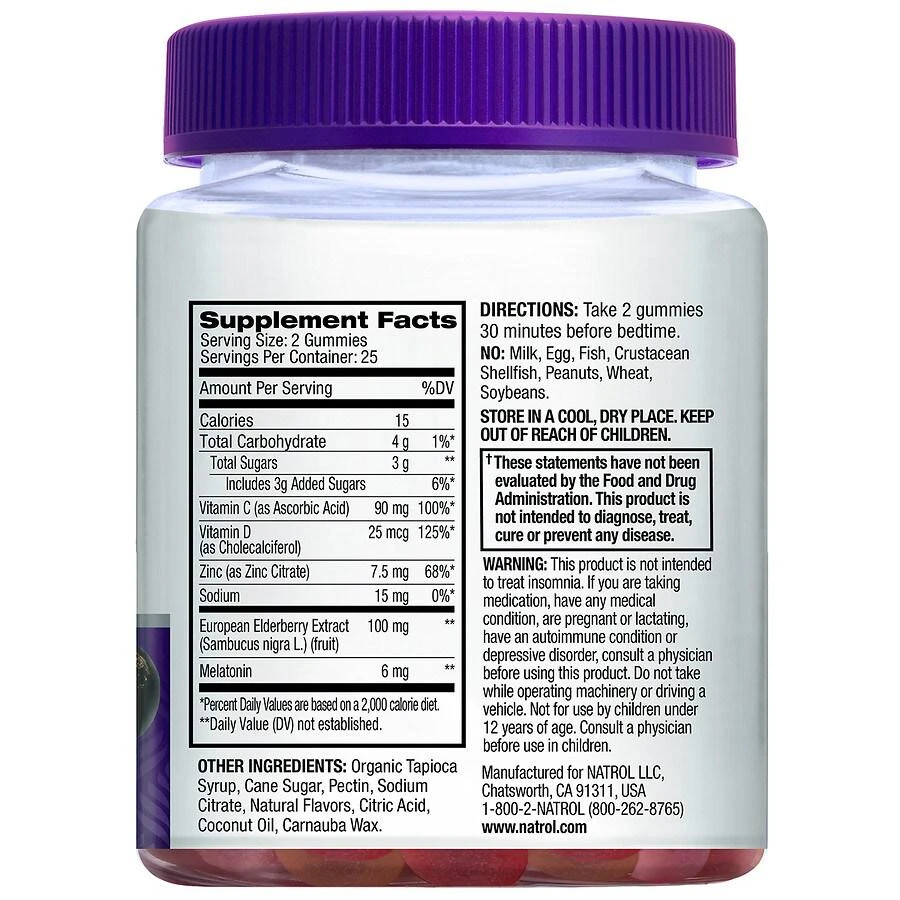 商品Natrol|Sleep+ Immune Health, Melatonin and Elderberry, Gummies Berry,价格¥149,第3张图片详细描述