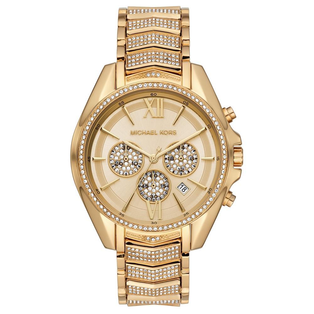 商品Michael Kors|Women's Chronograph Whitney Gold-Tone Stainless Steel Pave Bracelet Watch 45mm,价格¥2935,第1张图片