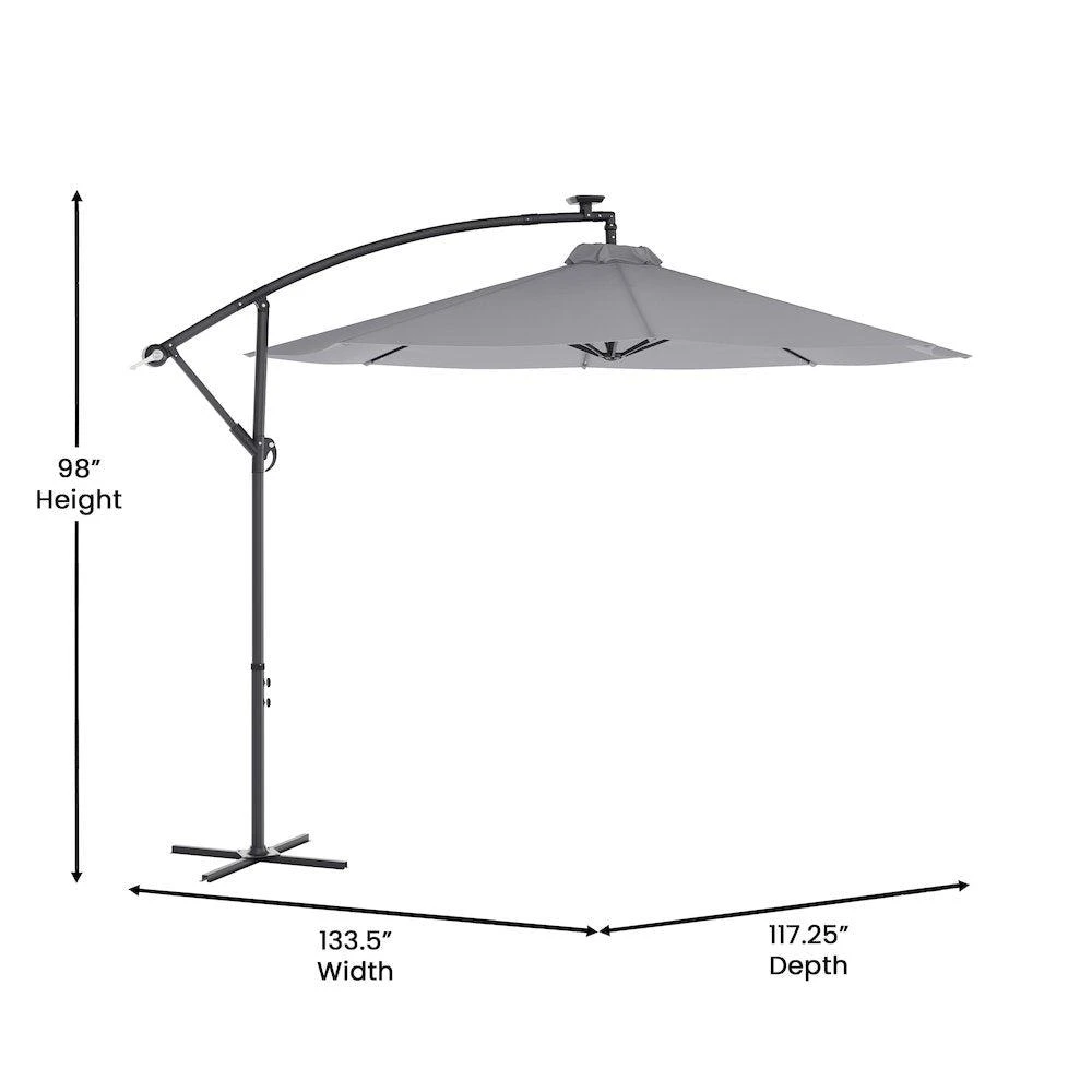 商品Flash Furniture|Commercial Grade 10 ft Round Solar LED Patio Cantilever Umbrella, Gray,价格¥2293,第5张图片详细描述