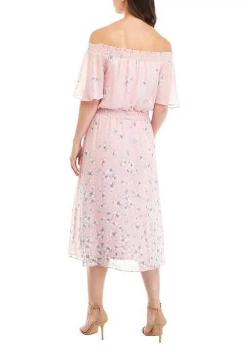 商品Sandra Darren|Darren Womens Short Sleeve Off The Shoulder Printed Maxi Dress,价格¥152,第2张图片详细描述