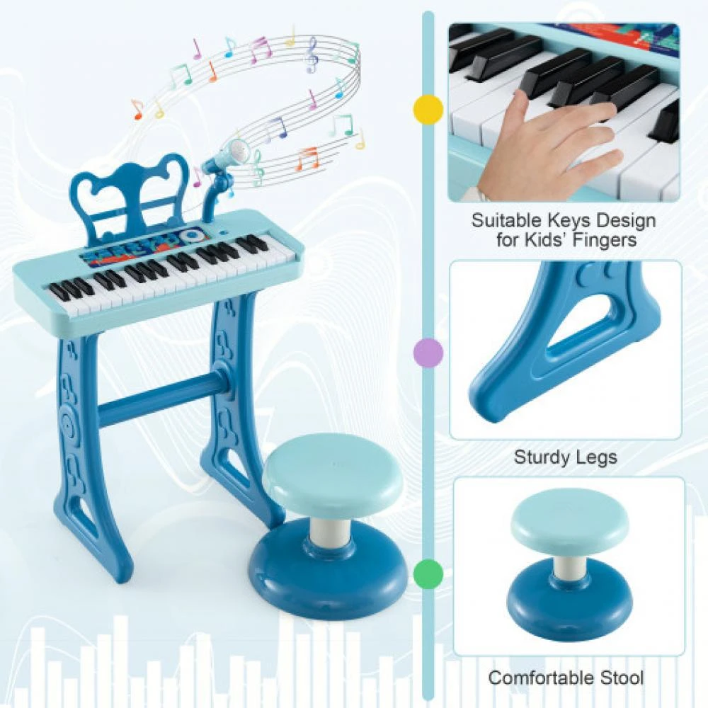 Kids Piano Keyboard 37-Key Kids Toy Keyboard Piano with Microphone for 3+ Kids-Blue 商品