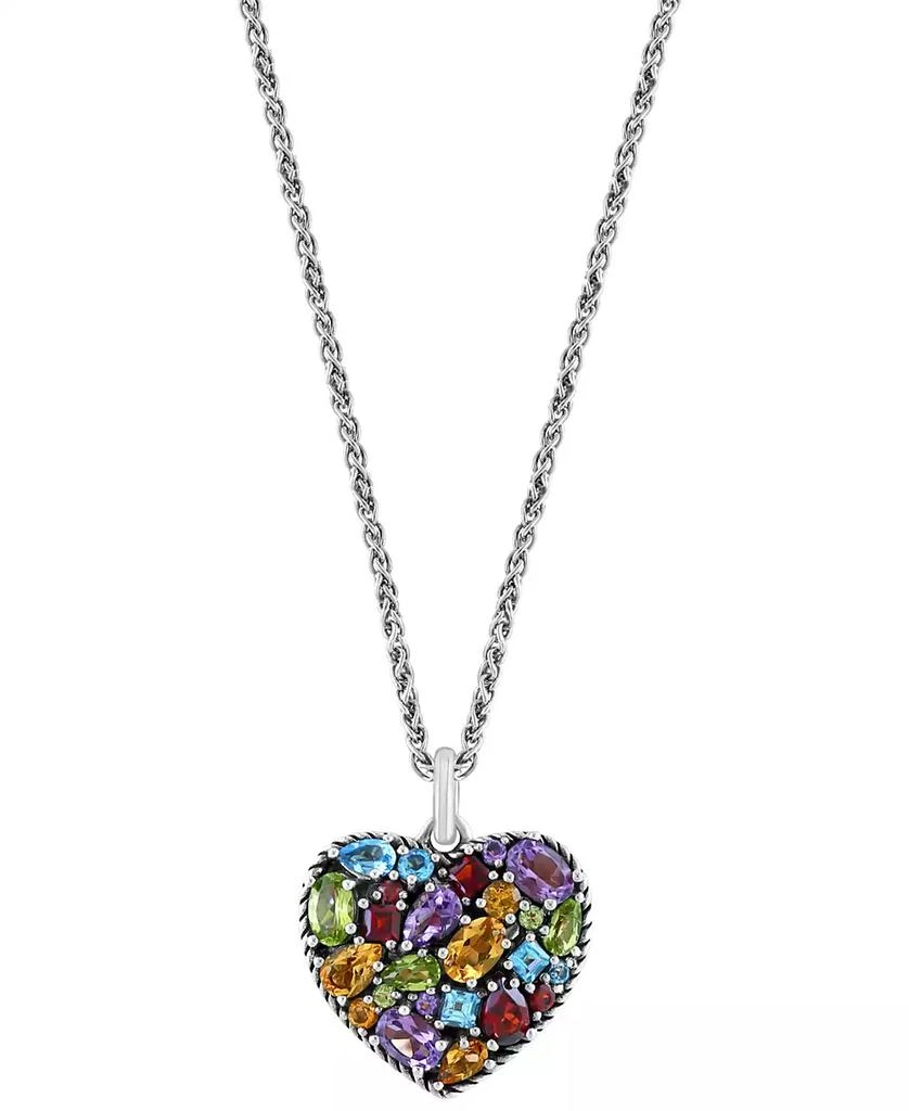 商品Effy|EFFY® Multi-Gemstone Mixed Cut Heart 18" Pendant Necklace (6-5/8 ct. t.w.) in Sterling Silver,价格¥1905,第1张图片