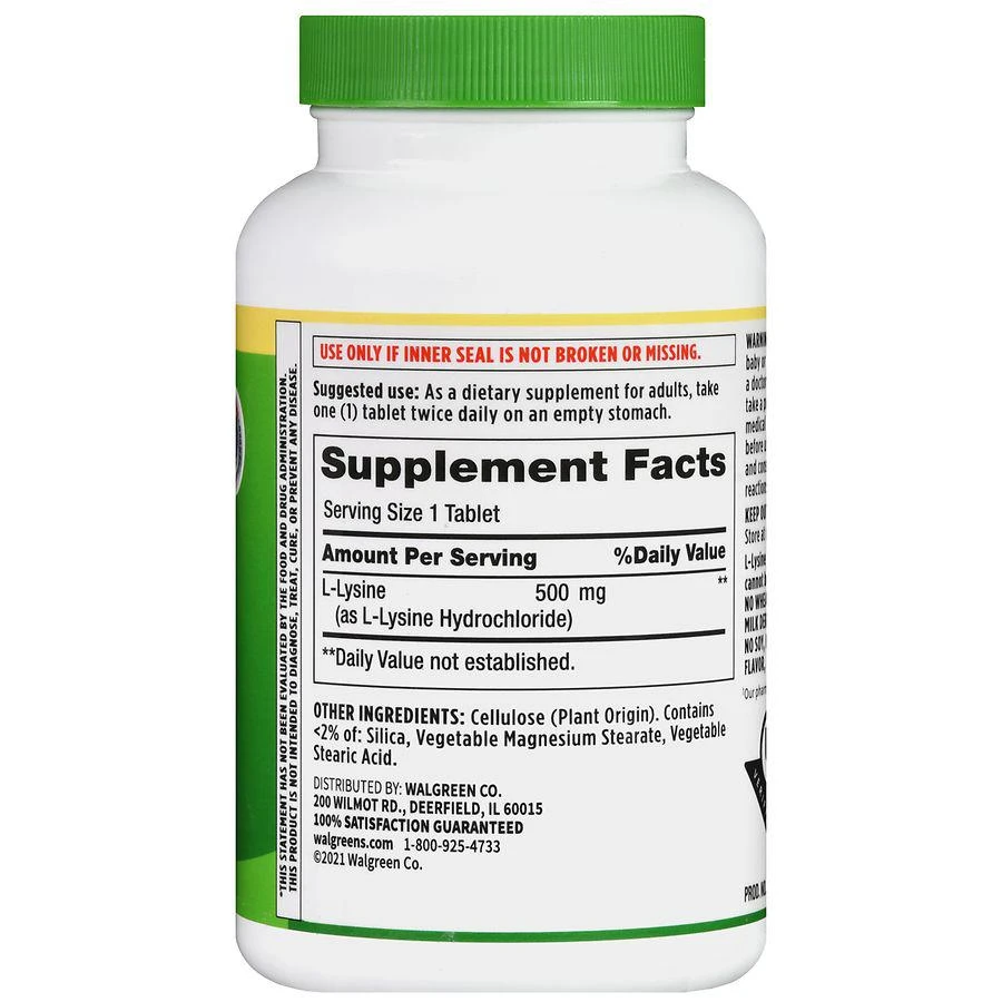 商品Walgreens|L-Lysine as L-Lysine HCl 500 mg Tablets,价格¥148,第3张图片详细描述
