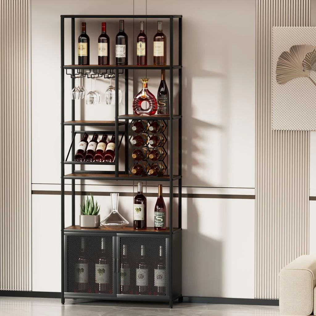 商品Streamdale Furniture|Streamdale Industrial 82.7" Freestanding Floor Wine Cabinet with Glass Rack,价格¥2139,第4张图片详细描述