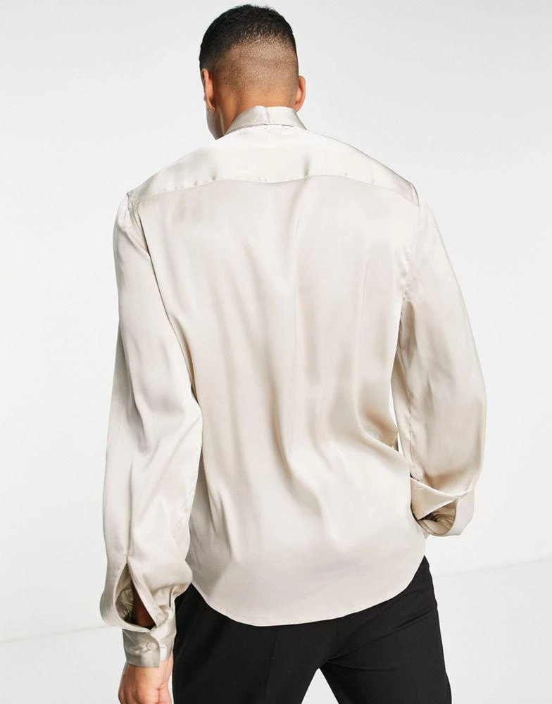 商品ASOS|ASOS DESIGN satin shirt with tie neck and blouson volume sleeve in champagne,价格¥200,第2张图片详细描述