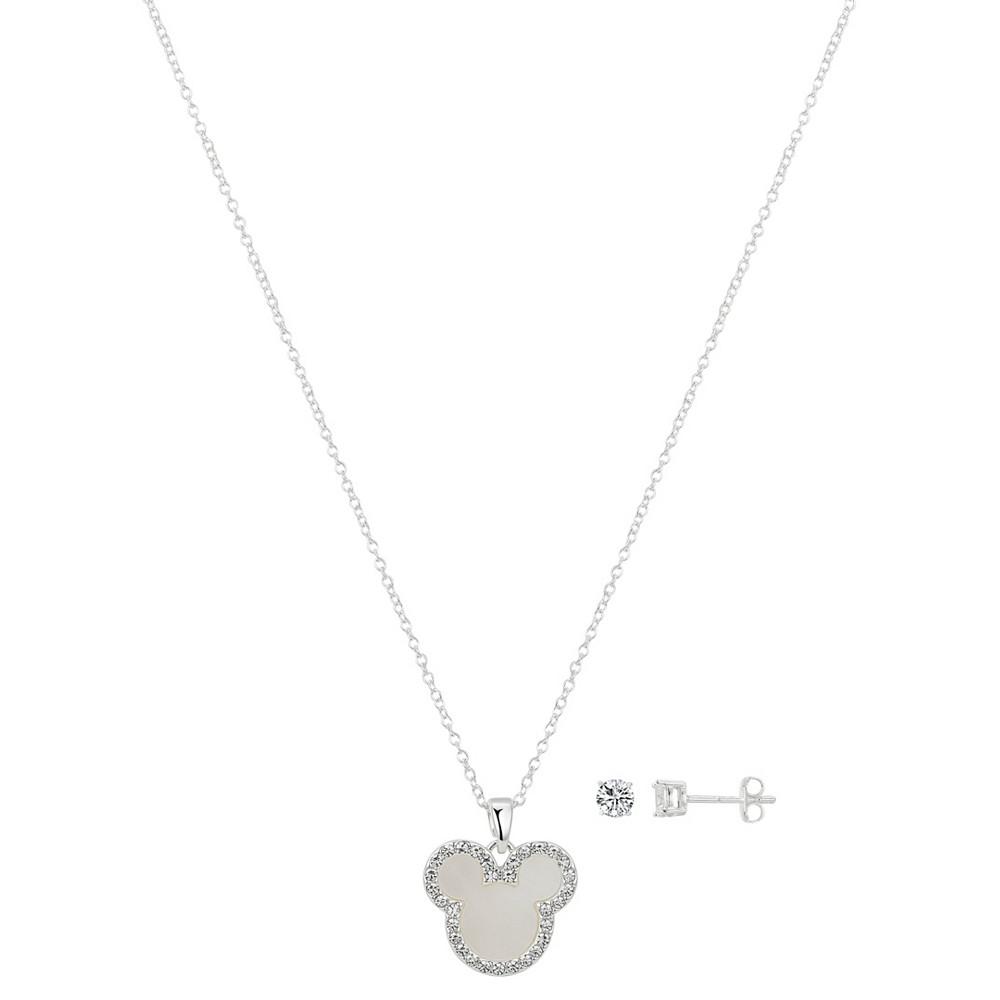 Cubic Zirconia and Crystal Mickey Mouse Necklace and Earring (0.43 ct. t.w. / 0.01 ct. t.w.) in Silver-Tone Set 3 Piece商品第1张图片规格展示