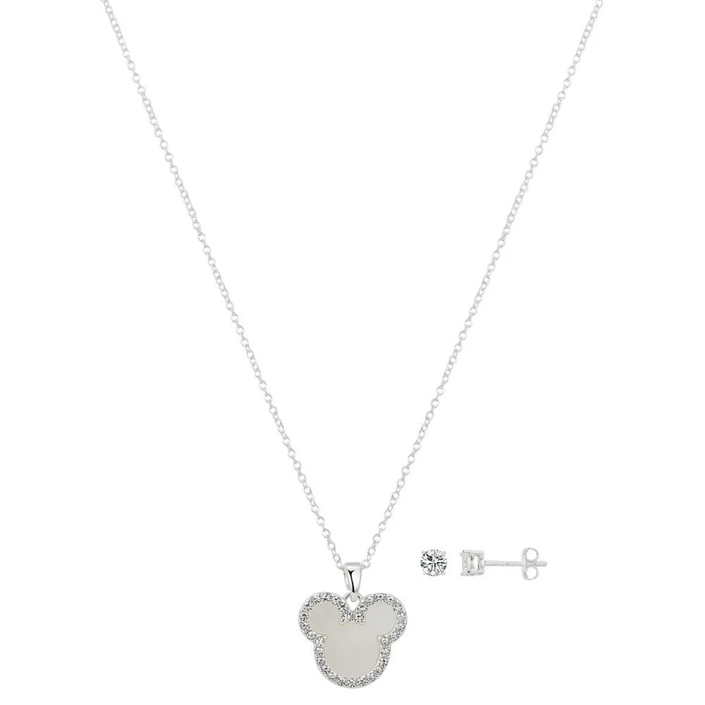 商品Disney|Cubic Zirconia and Crystal Mickey Mouse Necklace and Earring (0.43 ct. t.w. / 0.01 ct. t.w.) in Silver-Tone Set 3 Piece,价格¥115,第1张图片