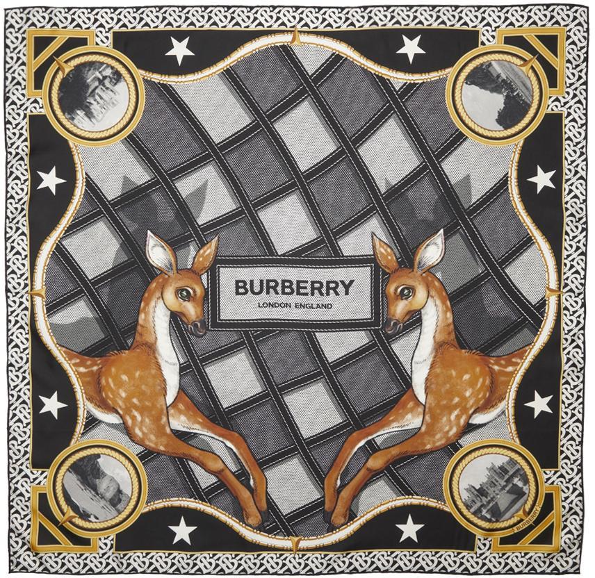 商品Burberry|Black Deer Print Scarf,价格¥3411,第1张图片