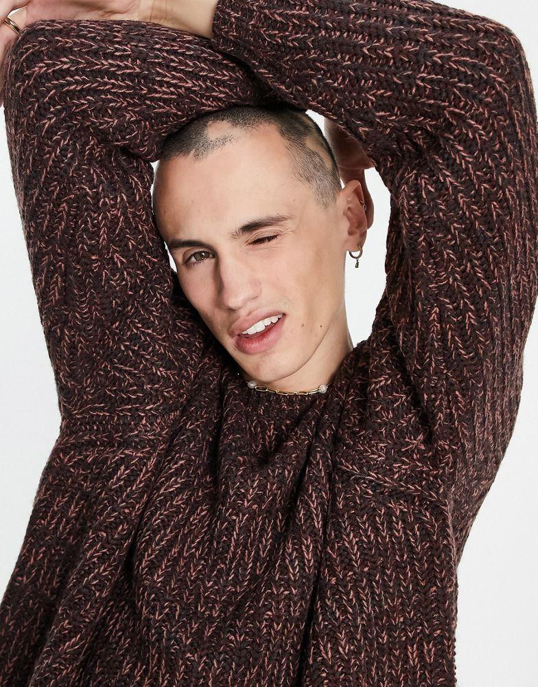 ASOS DESIGN heavyweight fisherman rib crew neck jumper in burgundy twist商品第2张图片规格展示