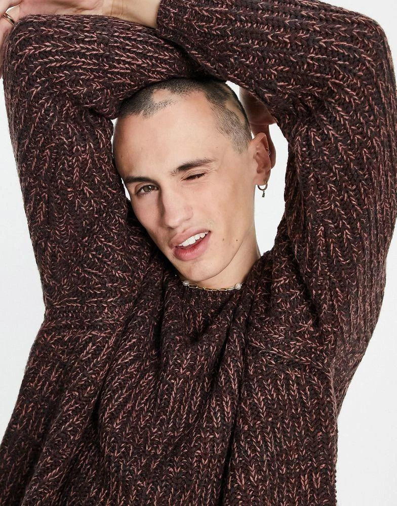 商品ASOS|ASOS DESIGN heavyweight fisherman rib crew neck jumper in burgundy twist,价格¥227,第2张图片详细描述